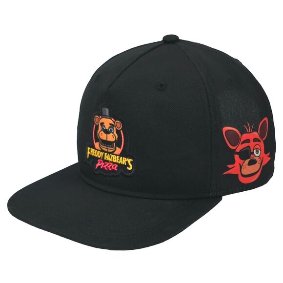 Five Nights At Freddys Hat Fazbear's Pizza Snapback Baseball Cap Black AOP Youth - Picture 2 of 6